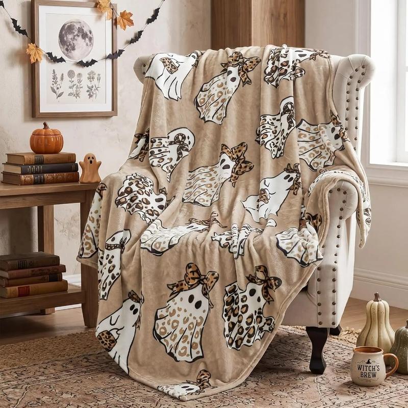 Halloween Ghost Leopard Print Fleece Blanket