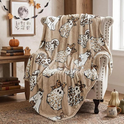 Halloween Ghost Leopard Print Fleece Blanket