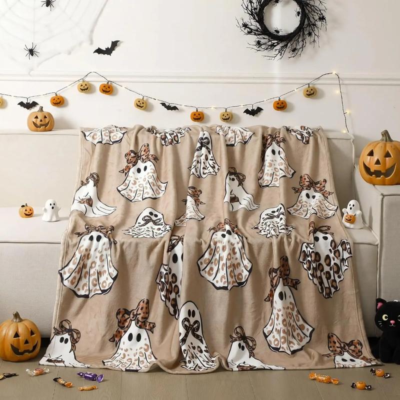 Halloween Ghost Leopard Print Fleece Blanket