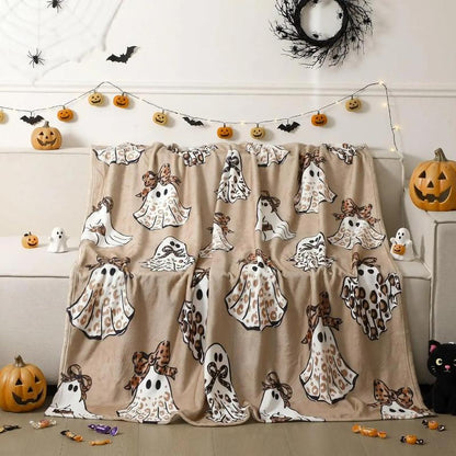 Halloween Ghost Leopard Print Fleece Blanket