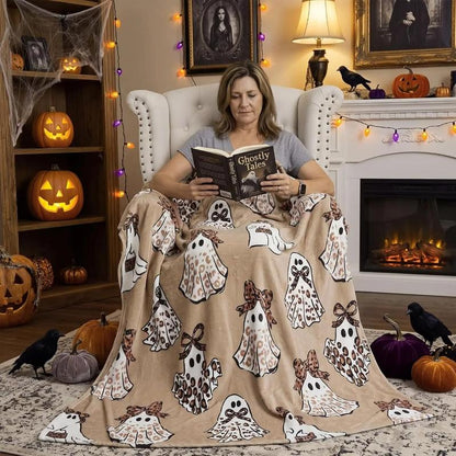 Halloween Ghost Leopard Print Fleece Blanket