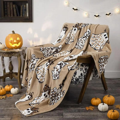 Halloween Ghost Leopard Print Fleece Blanket