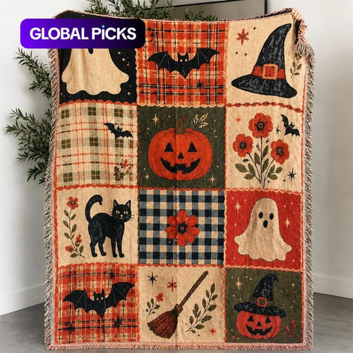 Halloween Patchwork Woven Throw Blanket