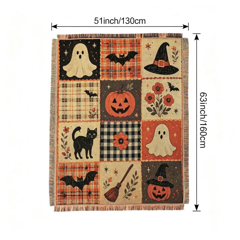 Halloween Patchwork Woven Throw Blanket