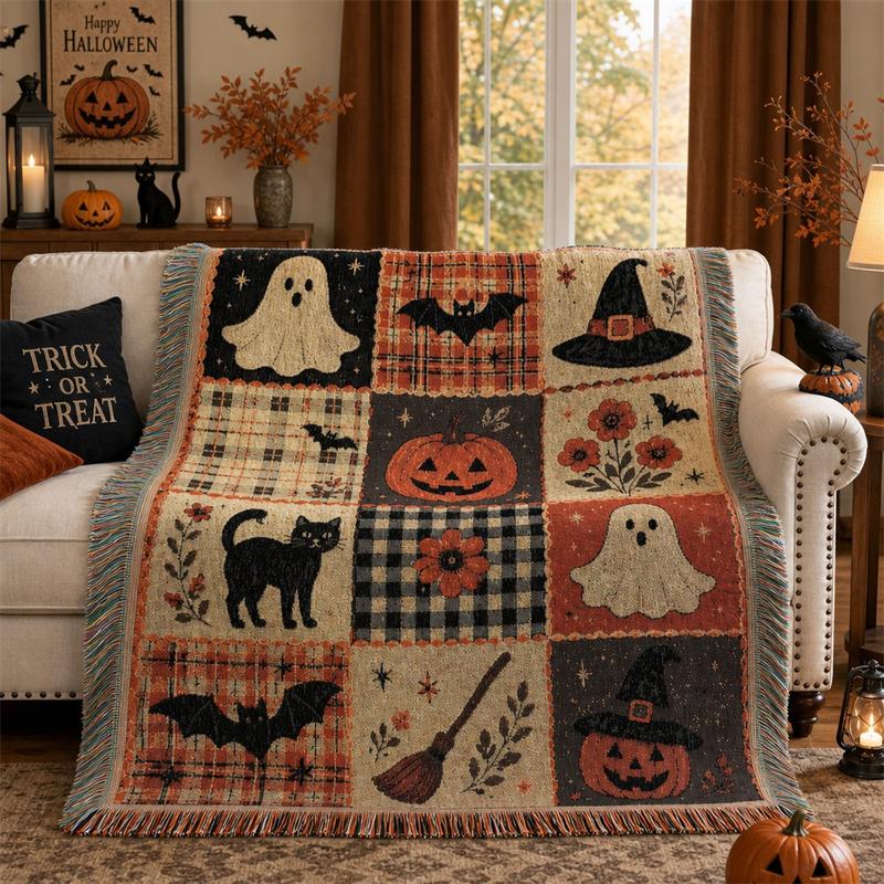 Halloween Patchwork Woven Throw Blanket