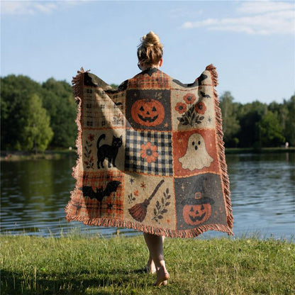 Halloween Patchwork Woven Throw Blanket