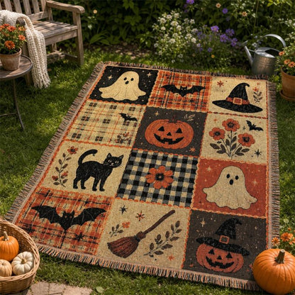 Halloween Patchwork Woven Throw Blanket