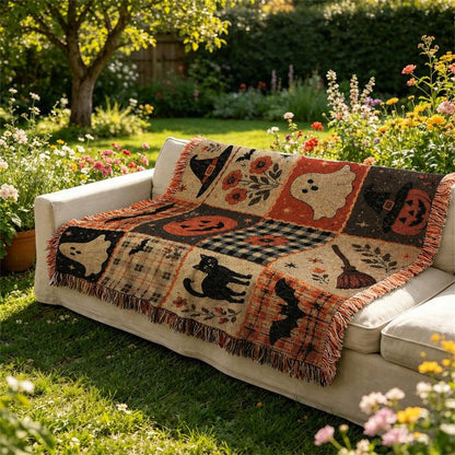 Halloween Patchwork Woven Throw Blanket
